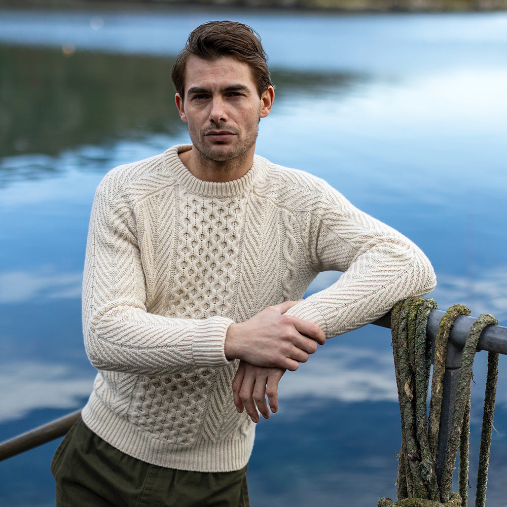 Aran Crew Neck Sweater In Ecru