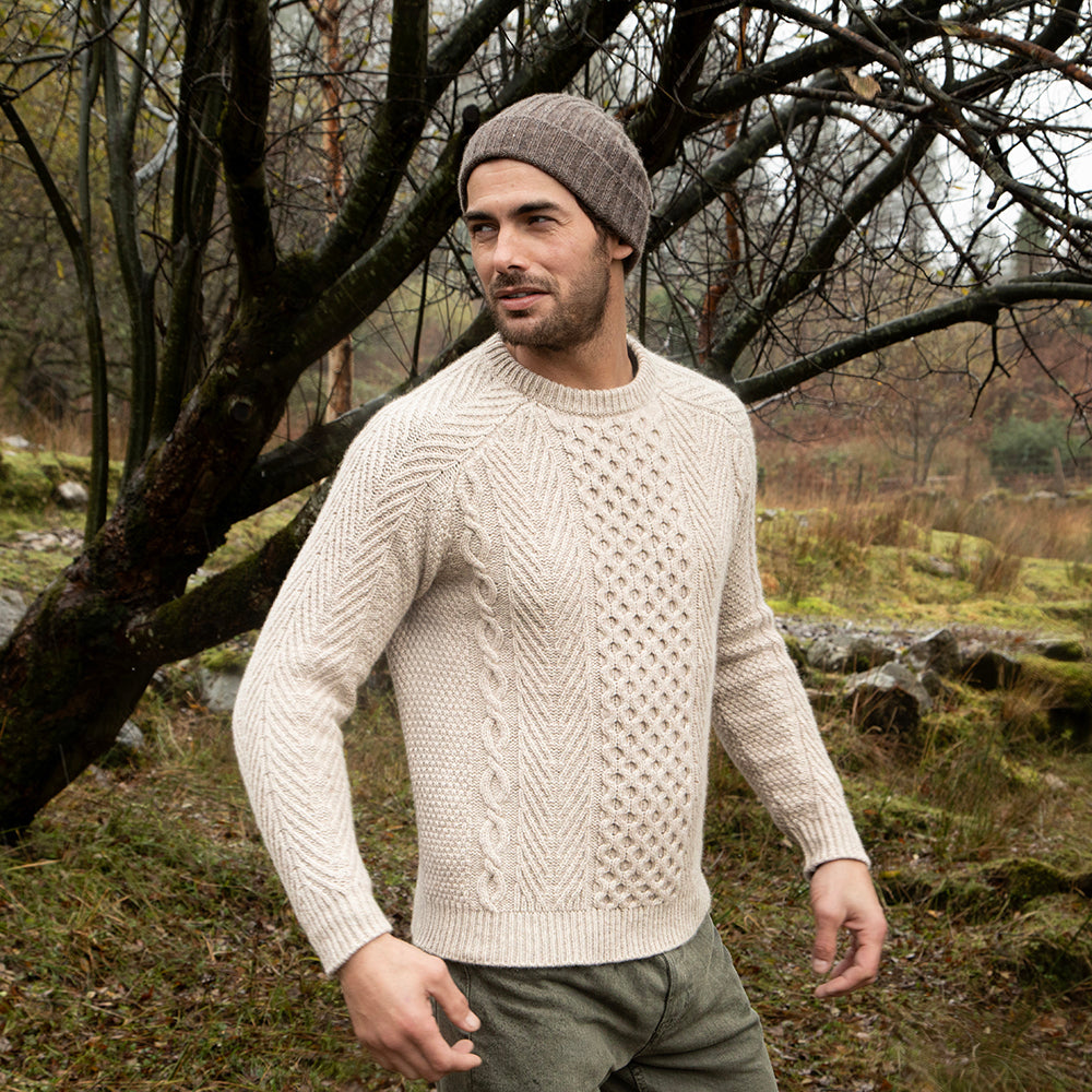 Aran Crew Neck Sweater In Ecru