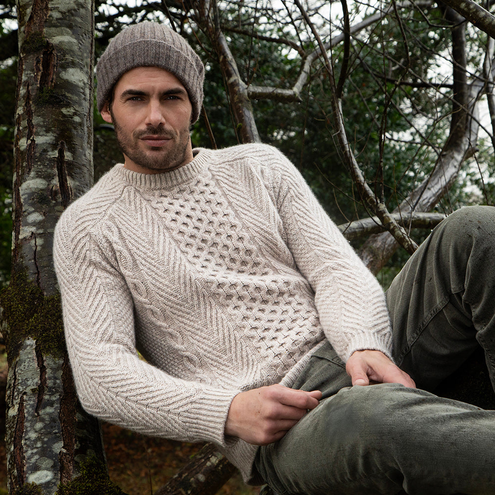 Aran Crew Neck Sweater In Ecru
