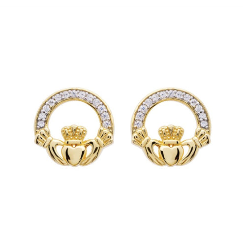 14kt gold claddagh earrings with stone detailing