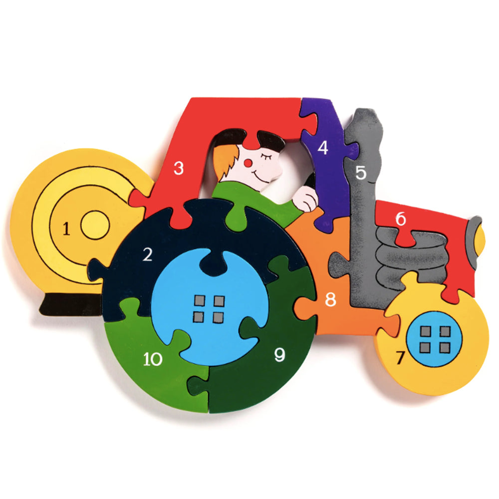 Wooden number tractor jigsaw puzzle