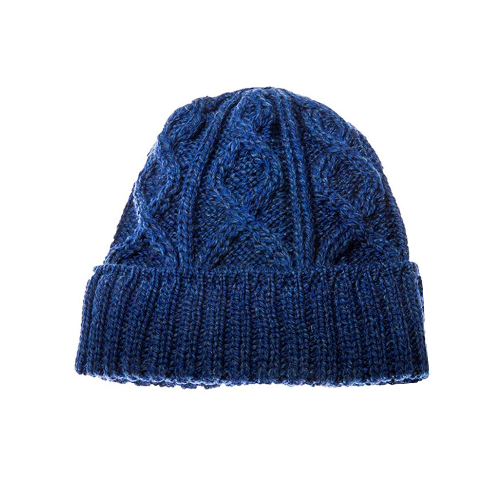 Navy diamond stitch Aran wool hat