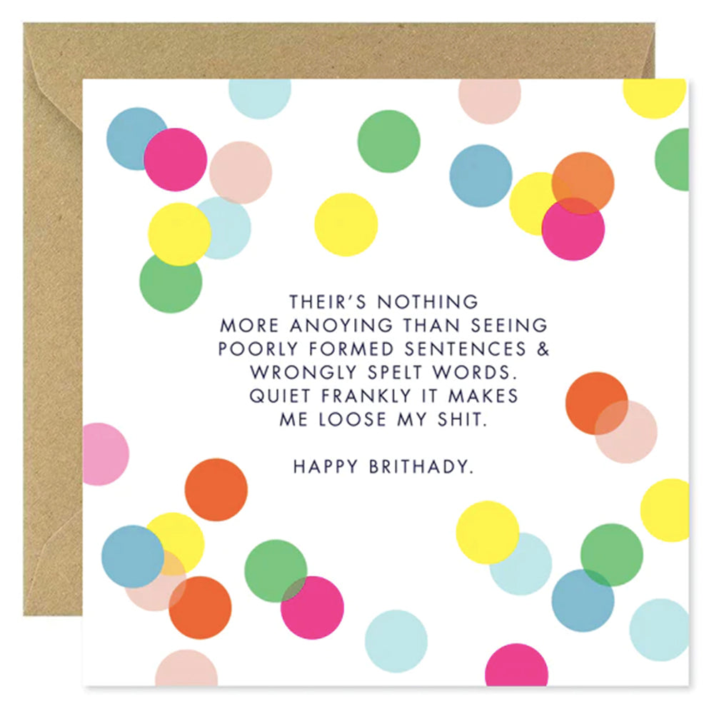 Happy Birthday card with misspelling; Brithady