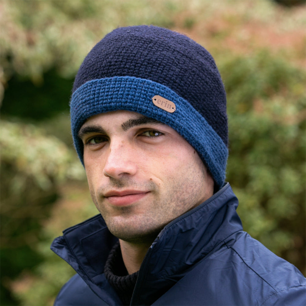 Men's blue crochet knit hat by Erin Knitwear