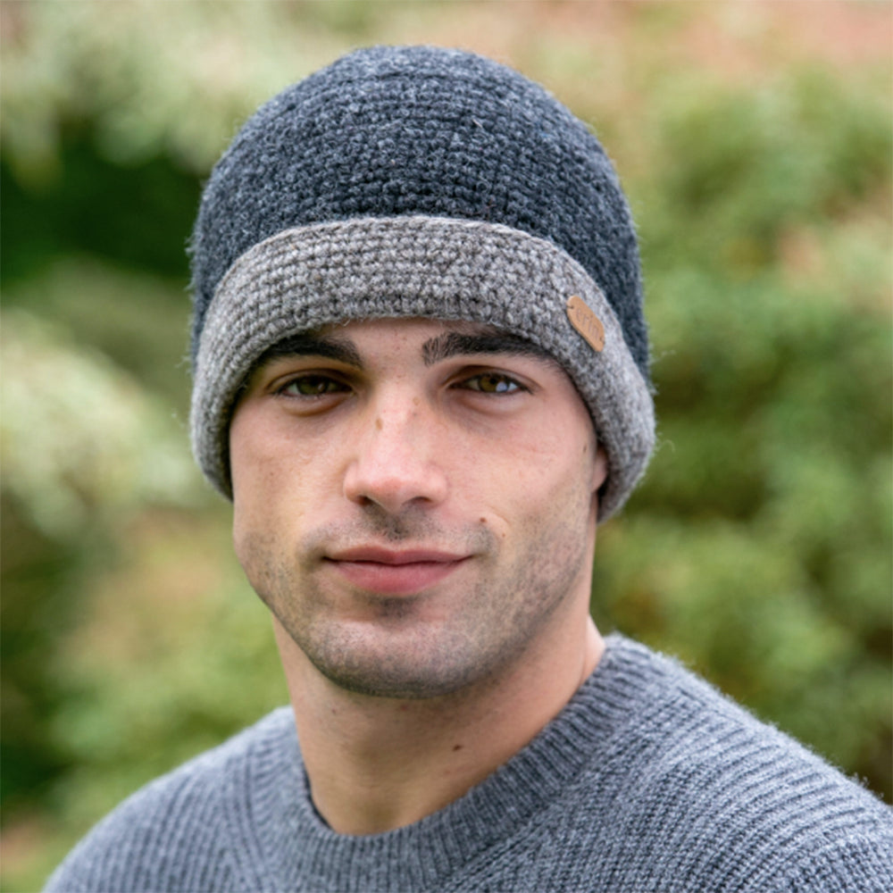 Charcoal crochet men's hat by Erin Knitwear