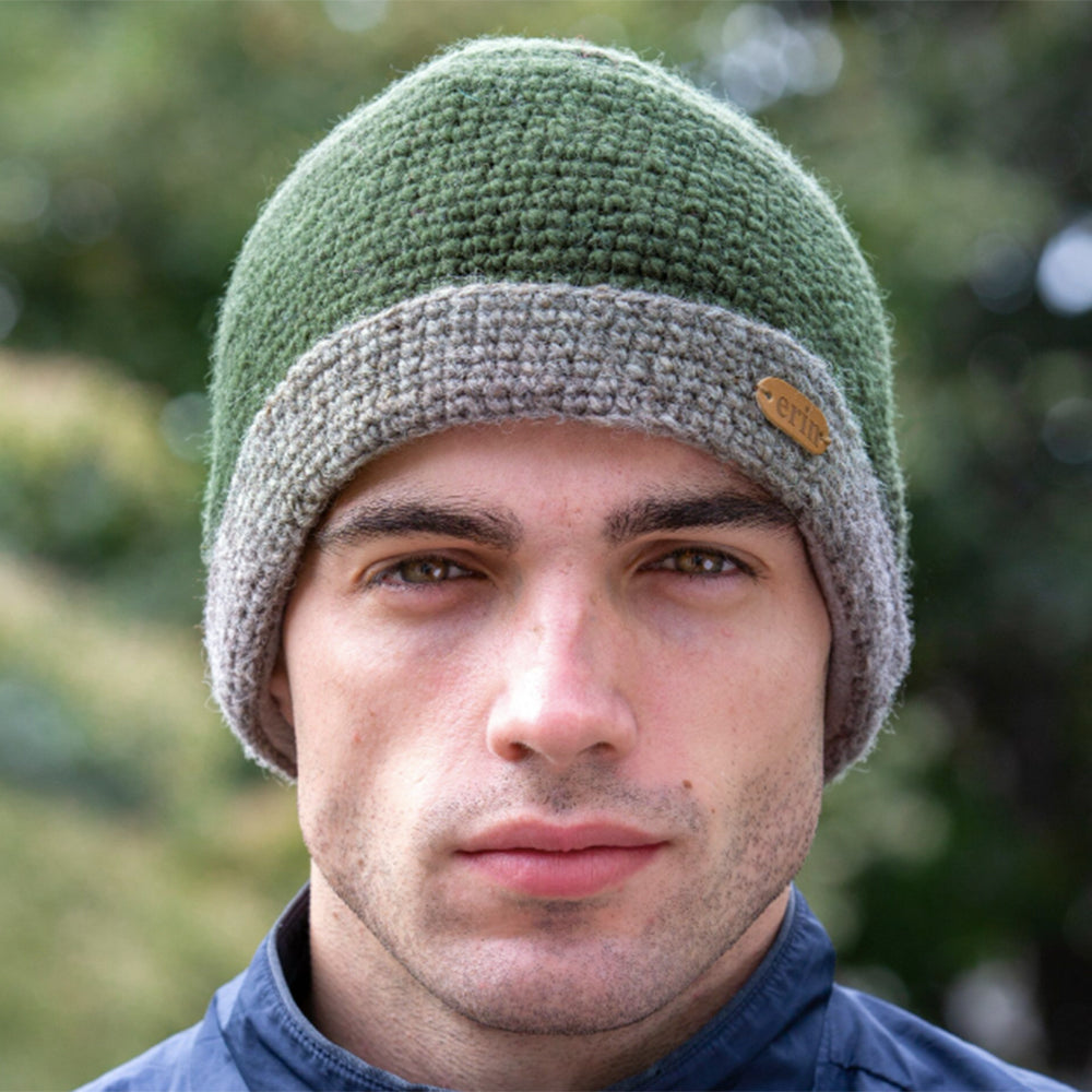 Green crochet men's hat by Erin Knitwear