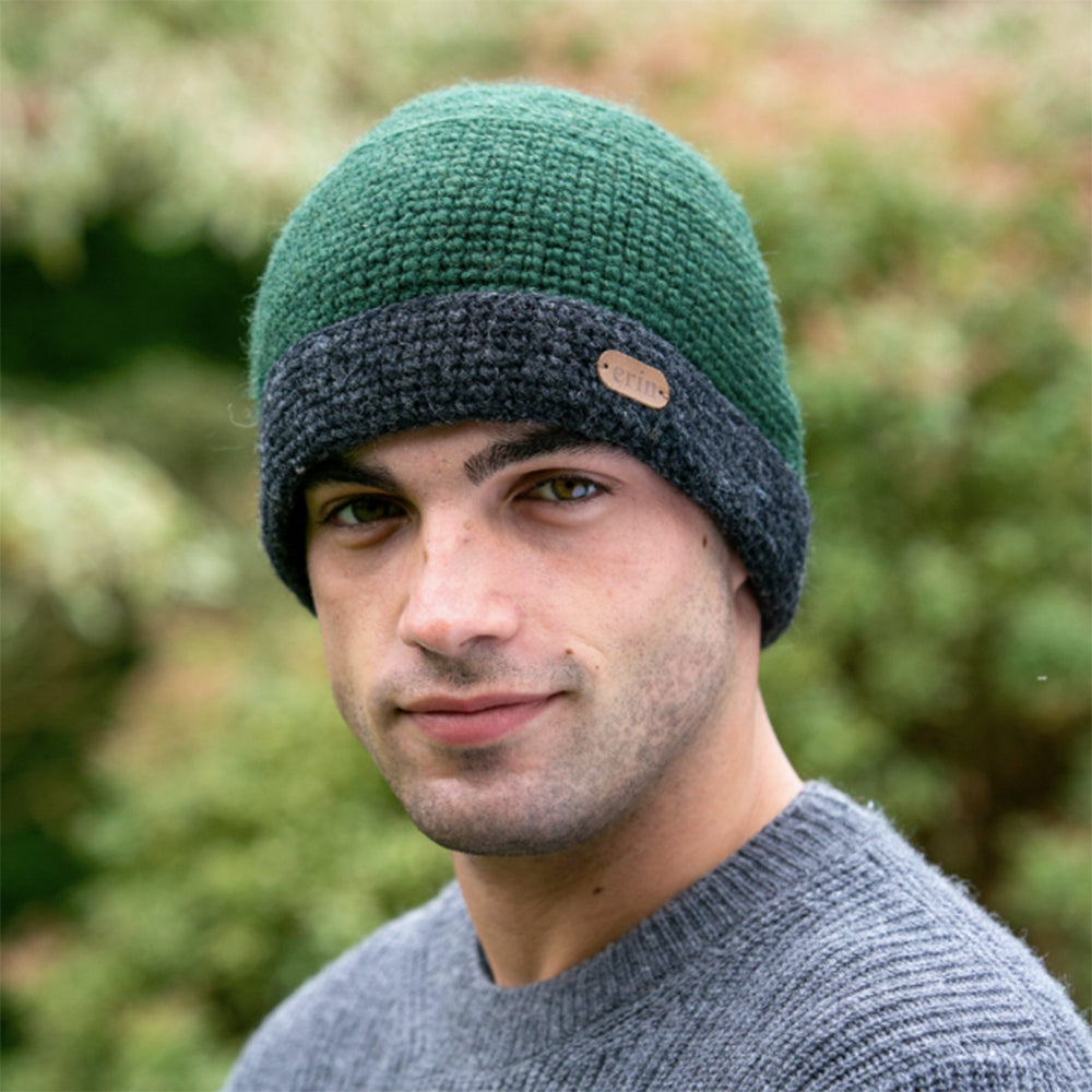 Men's crochet hat in khaki by IDH Erin Knitwear