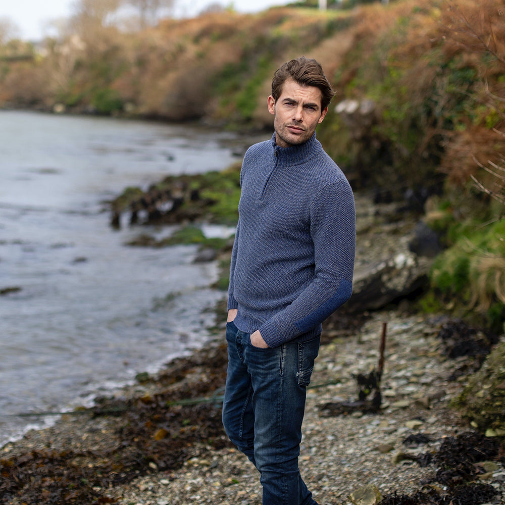 Half Zip Irish Wool Blue Sweater