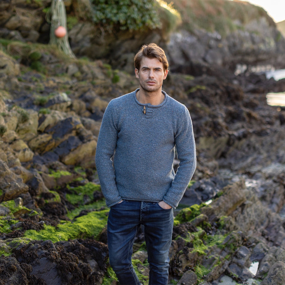 Irish Wool Toggle Button Sweater Blue