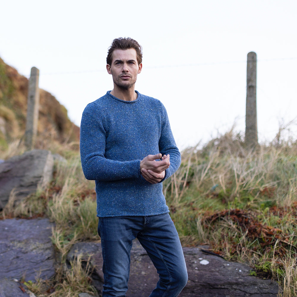 Irish Wool Roll Neck Sweater Blue