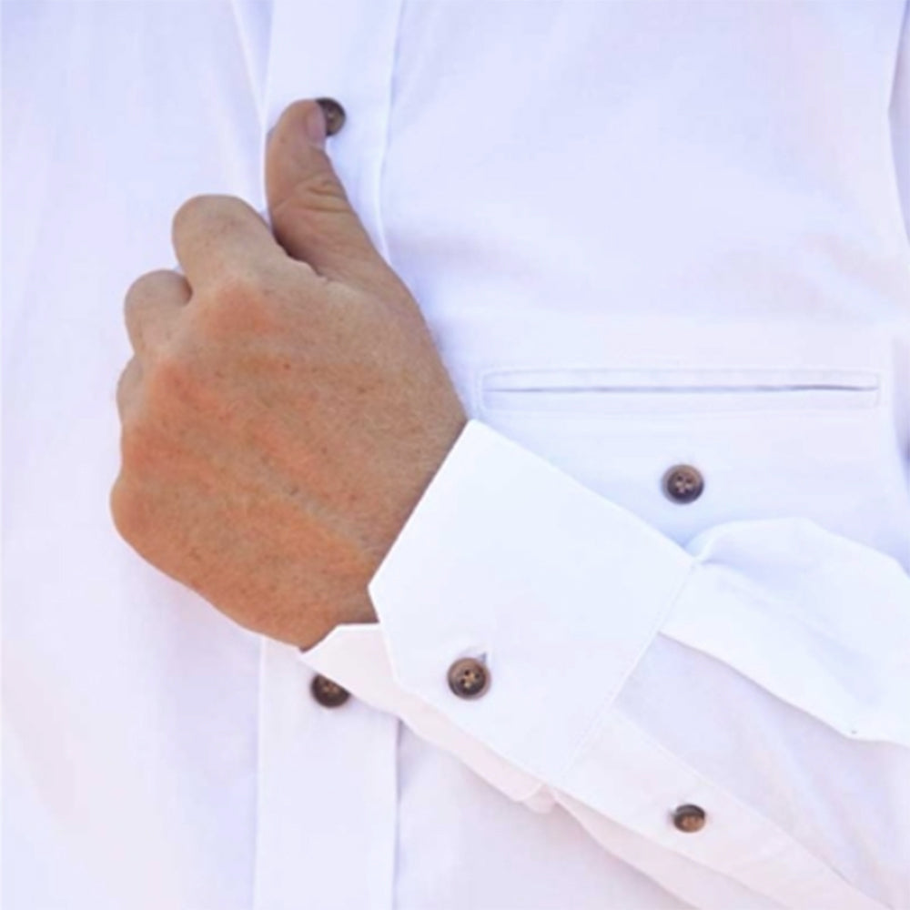 White cotton grandfather shirt detail from Lee Valley Ireland