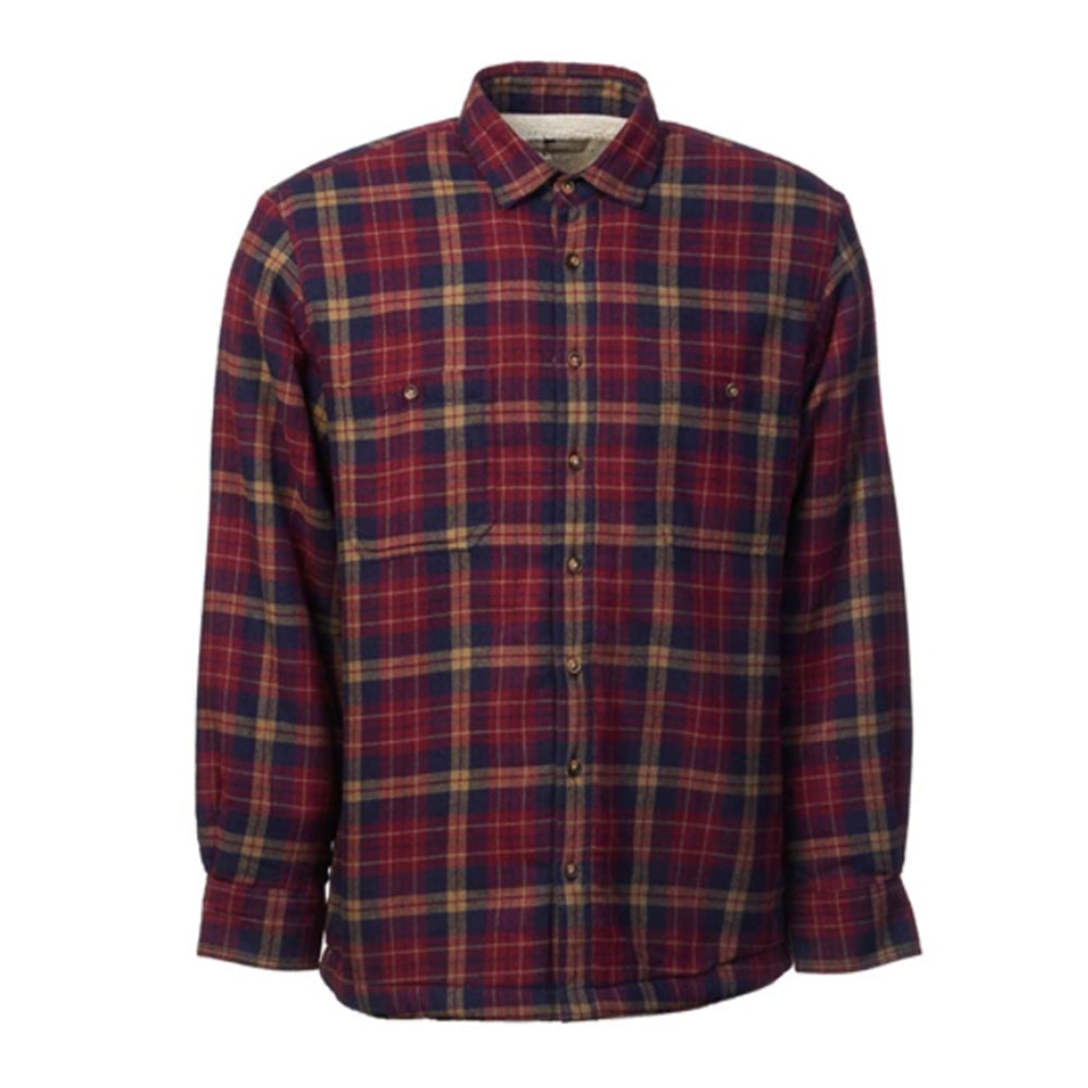fleece lined maroon and navy check shirt