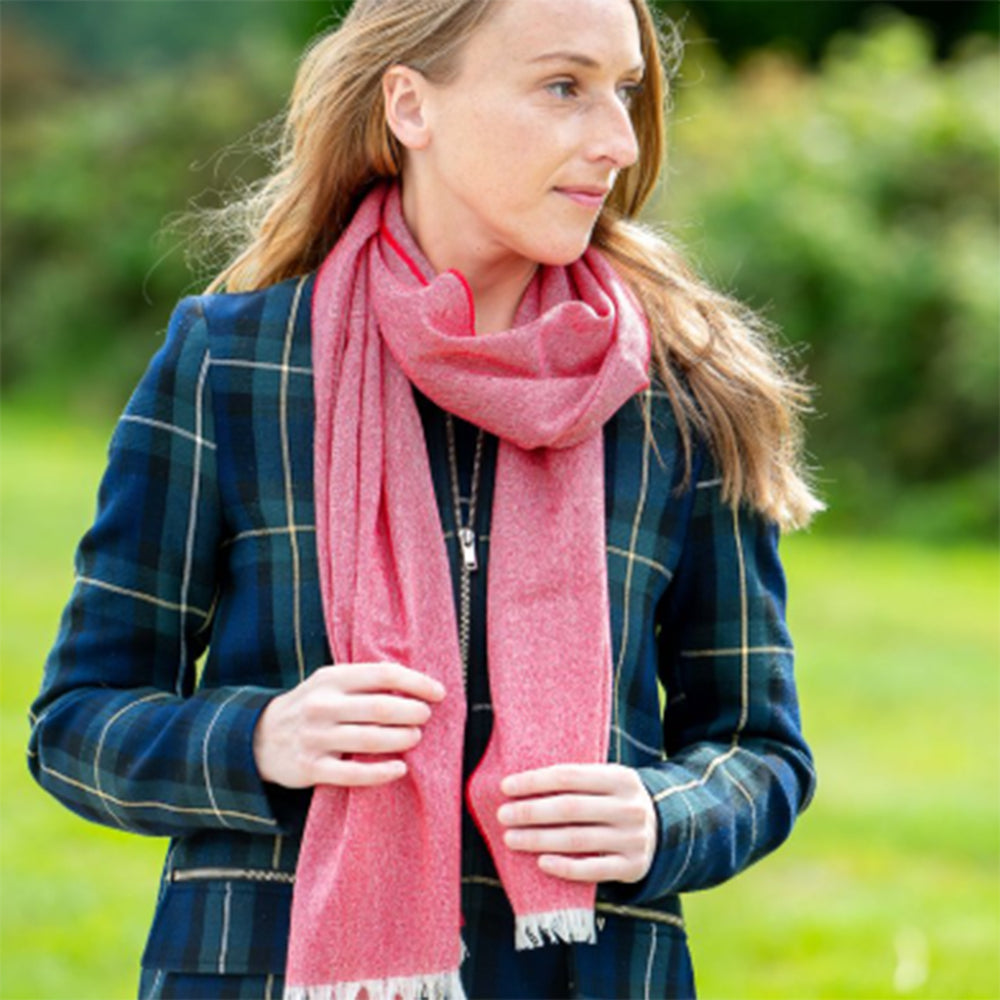 Woman wearing IDH Merino Cashmere scarf