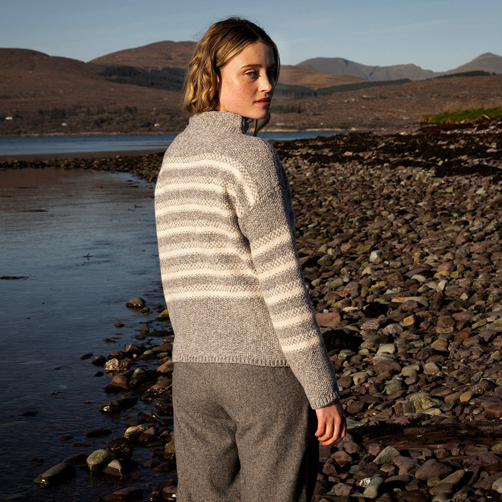 IDH Mock Neck Sailor Stripes In Grey Cream