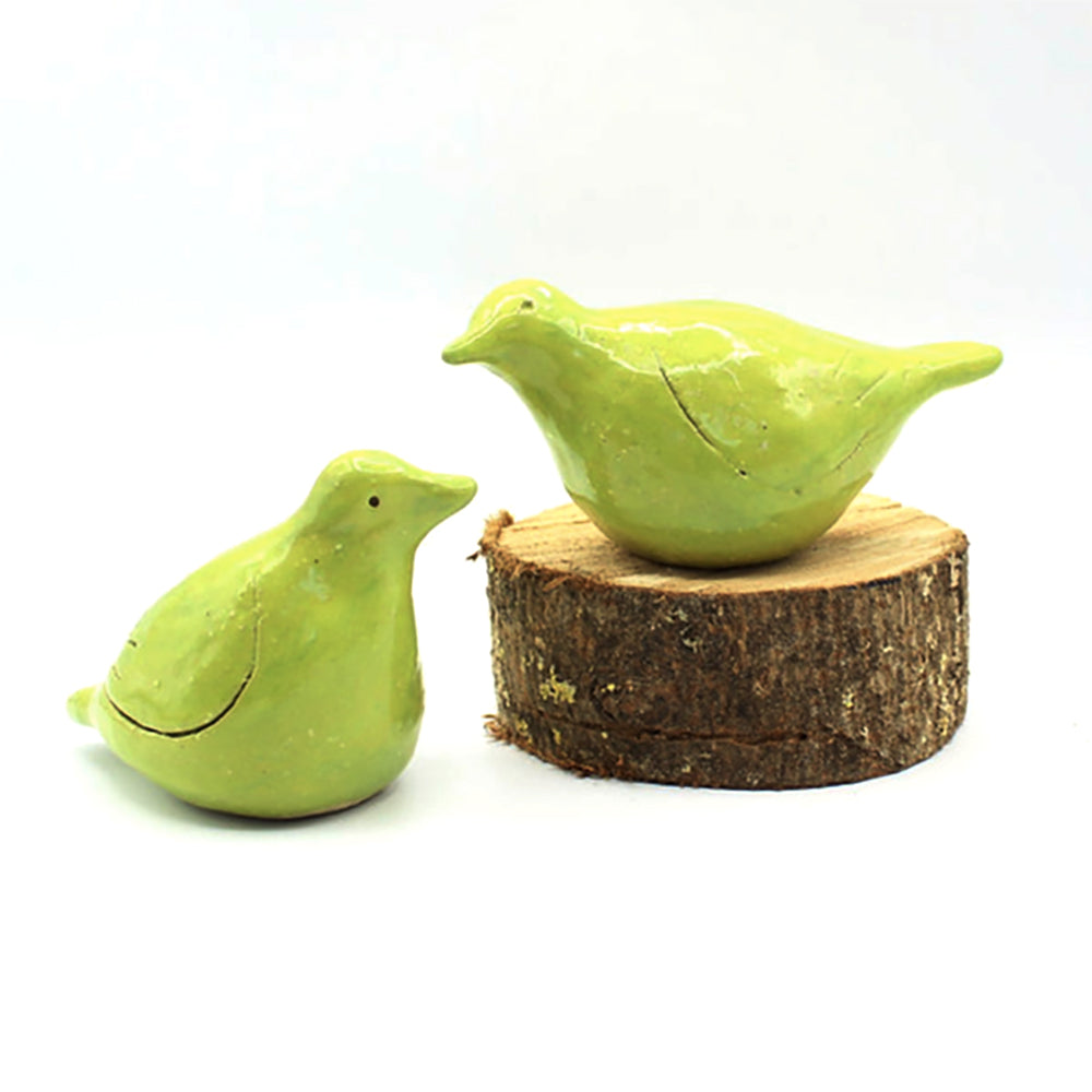 Lime green ceramic love birds by Anita Reynolds