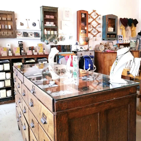 Store interior showcasing jewelry and displays