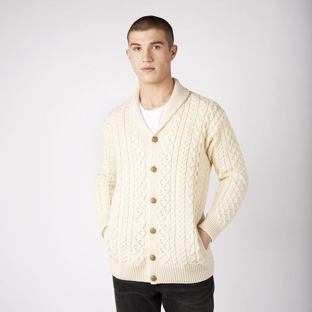 Natural Aran Cardigan in Natural - Woodford A703