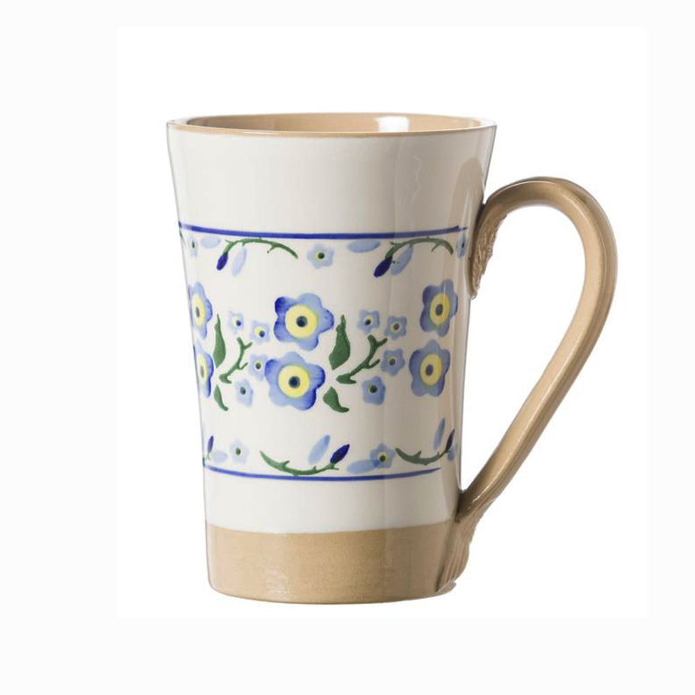 Tall floral mug with blue flowers