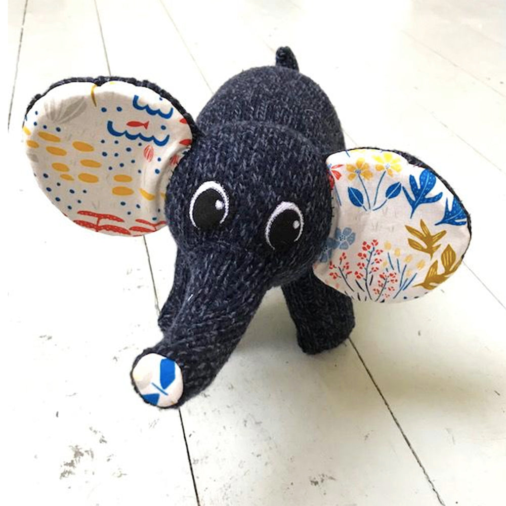 Stuffed elephant toy with patterned ears