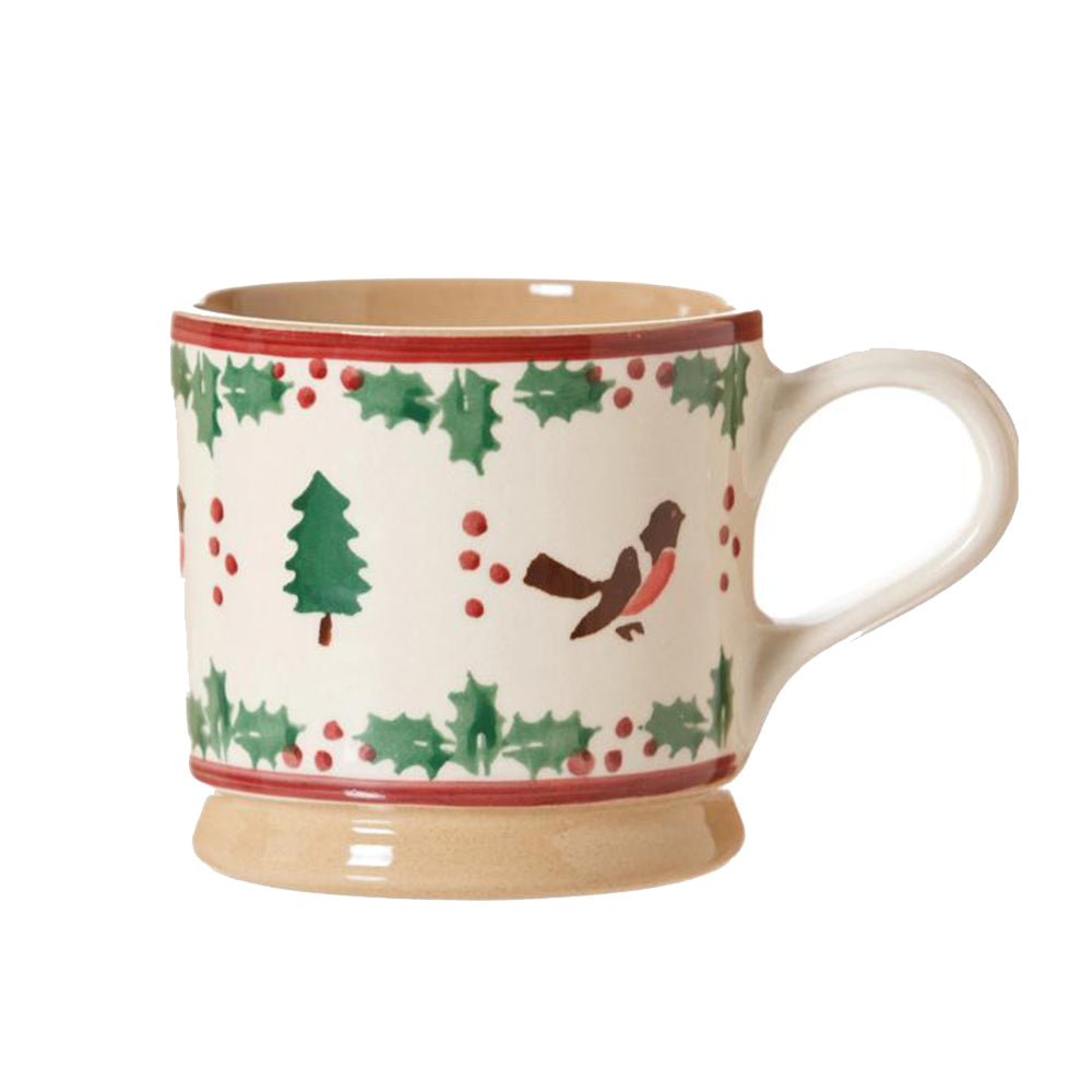 Robin mug with Christmas tree and holly design
