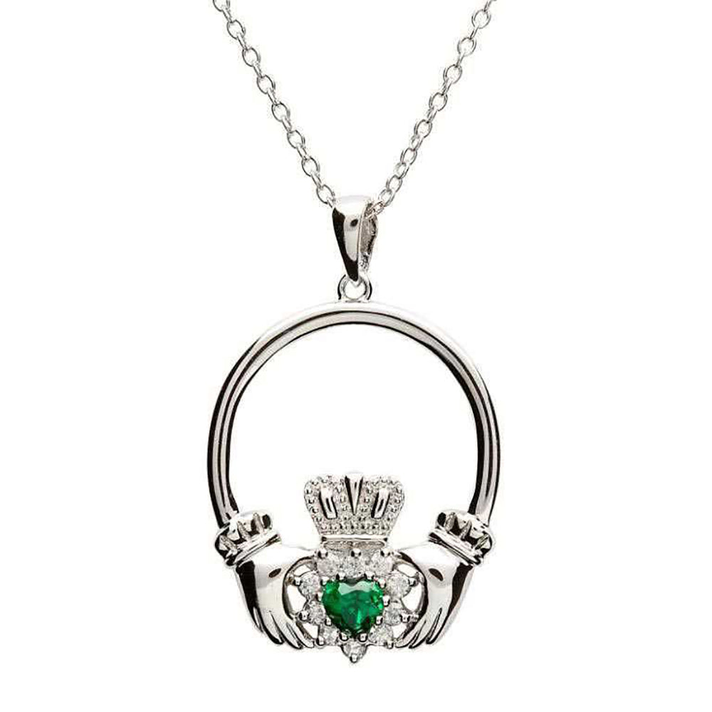 Square Emerald Claddagh Necklace