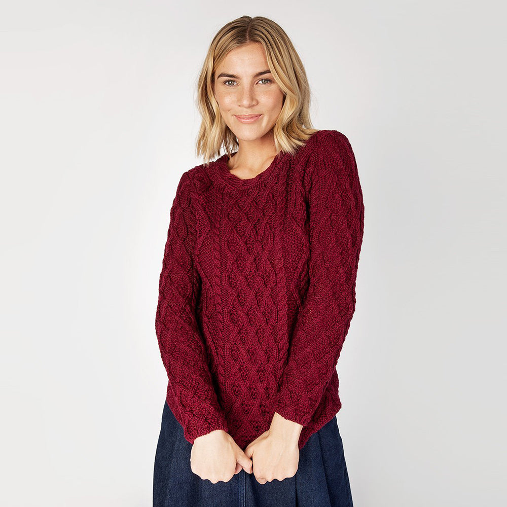 irish merino wool sweater in claret