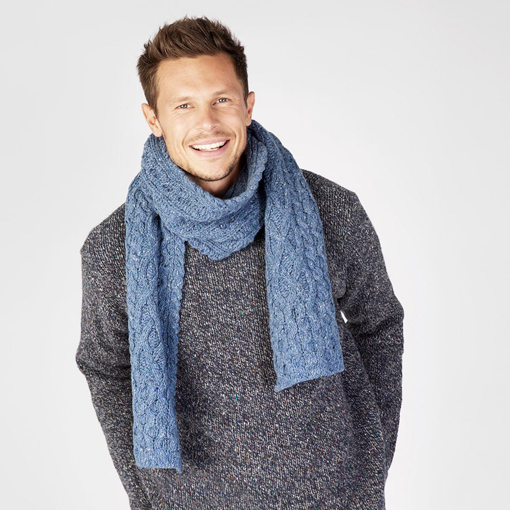 Luxe Aran scarf in Ocean Blue