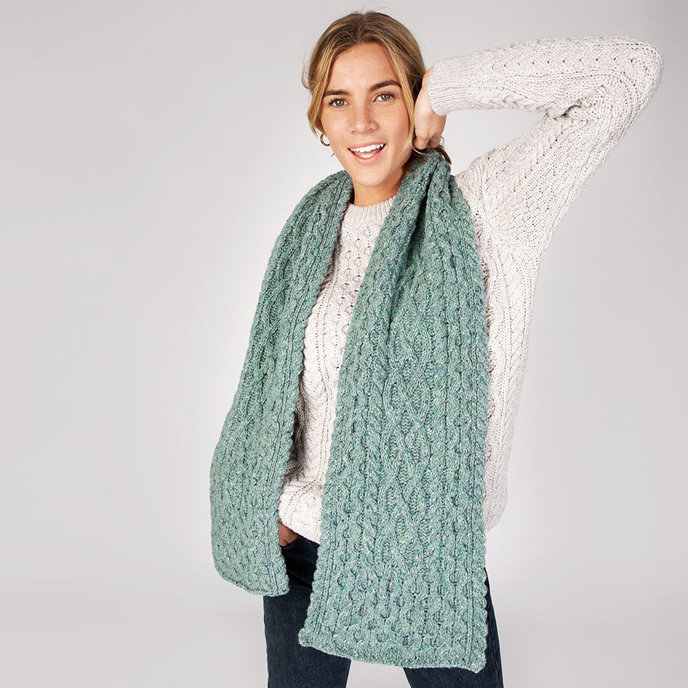 Luxe Aran scarf in Ocean Mist