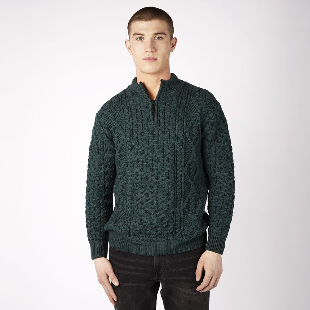 Evergreen Aran Zip Neck Sweater