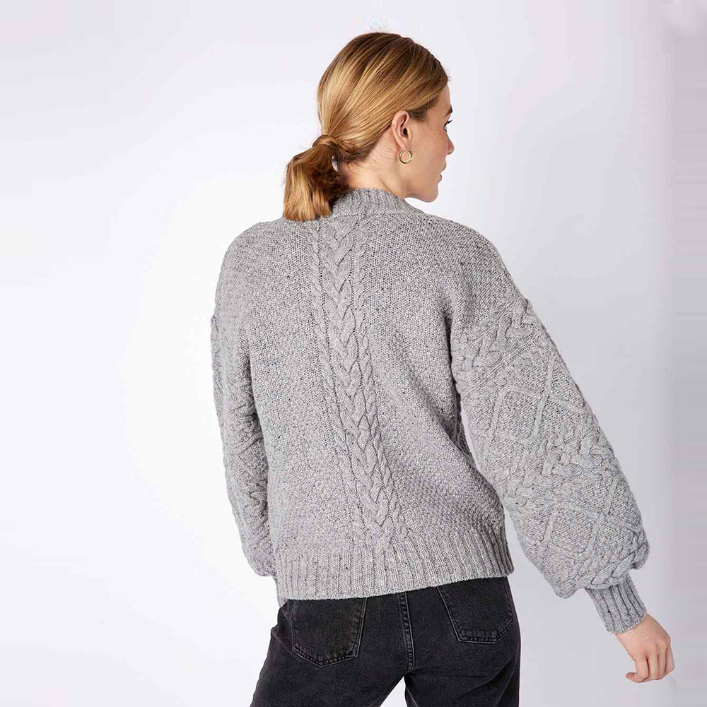 Irish Wool Button Cardigan with Cable Knit Sleeves.
