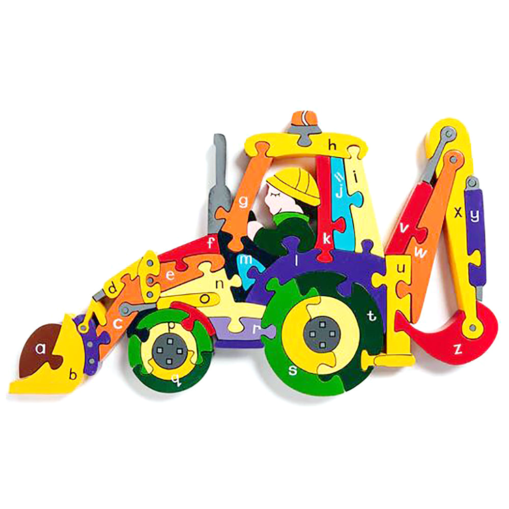 Alphabet Backhoe Wooden Jigsaw Puzzle for Kids.