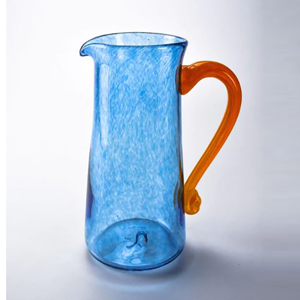 Square blue glass jug with orange handle
