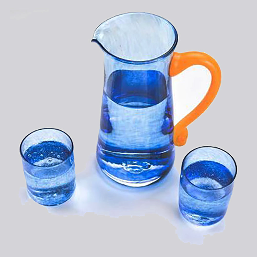 Blue glass pitcher and glasses set