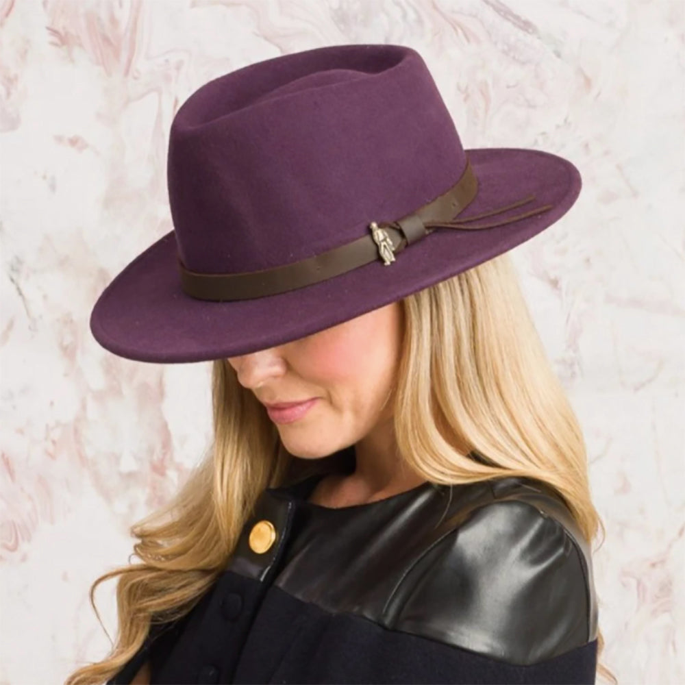 Plum Boston Hat on Blonde Woman