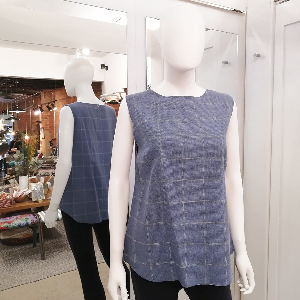 Linen Sleeveless Top with Check Print