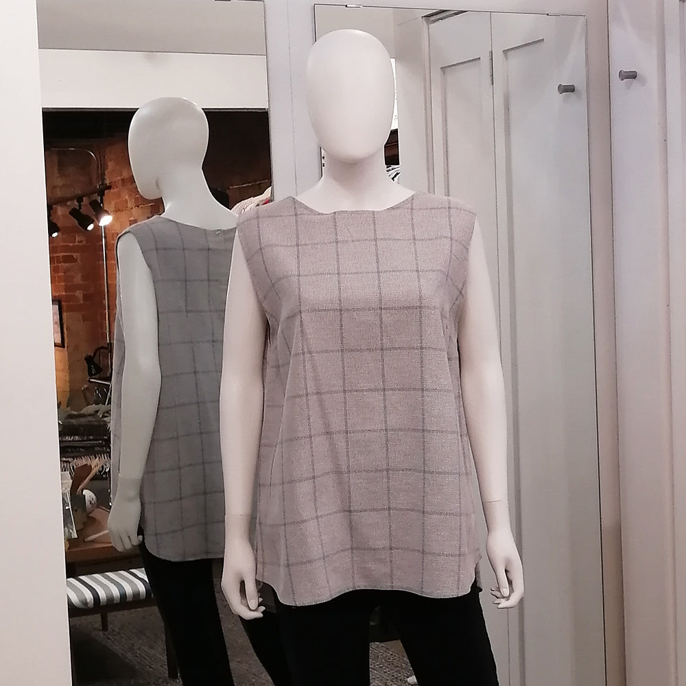 Light grey plaid top on mannequin