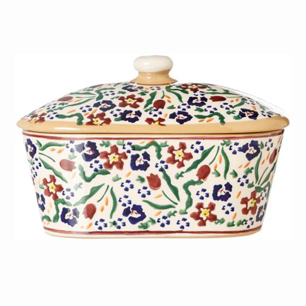 Square covered butter dish with wildflower design by Nicholas Mosse Pottery