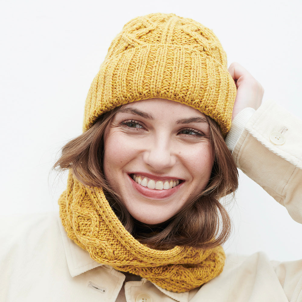 Yellow Irish Knit Hat and Scarf Set