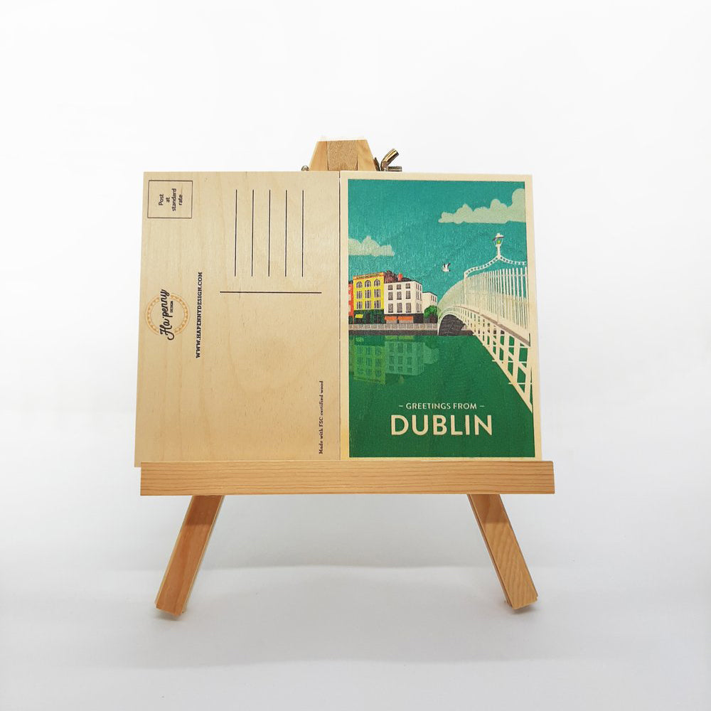 Dublin postcard front and back on display