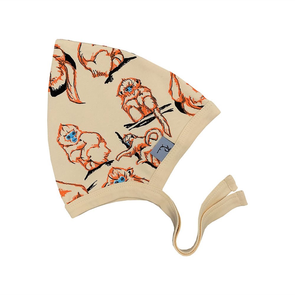 Baby Monkey Print Bonnet in Orange