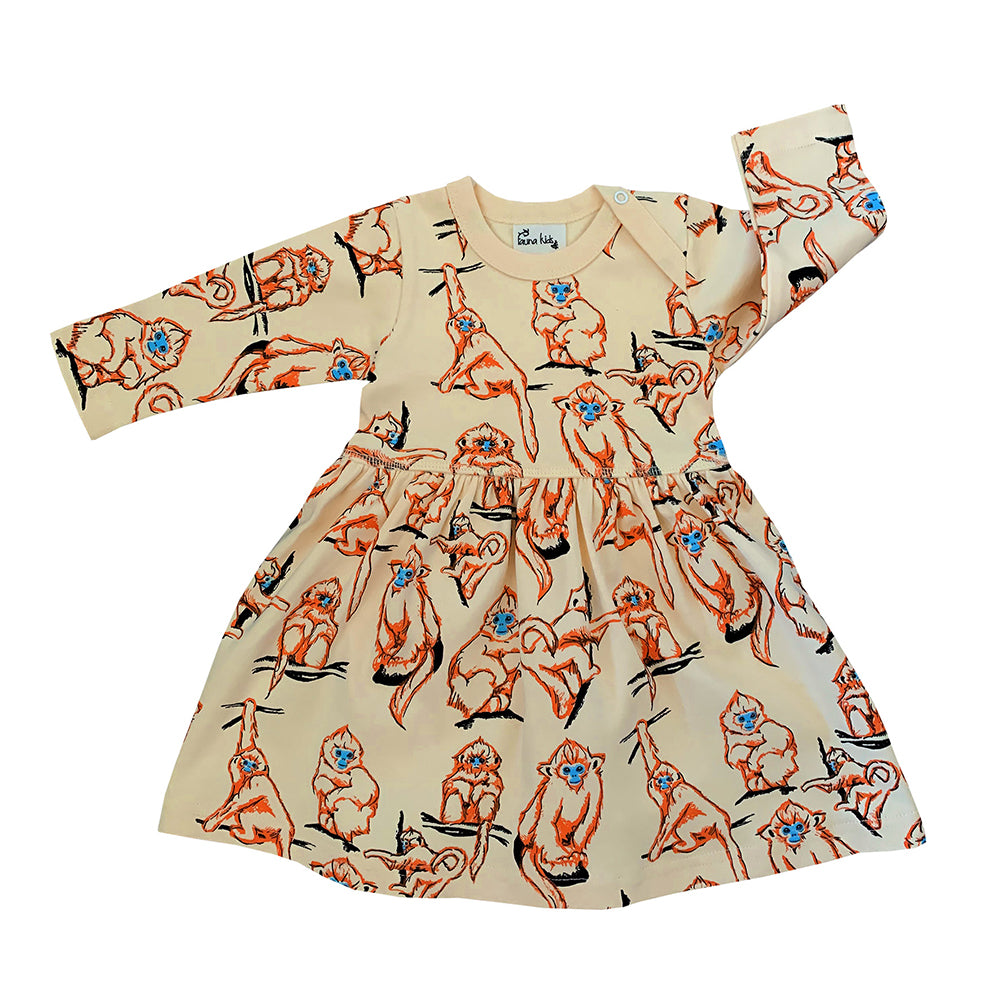 Baby Monkey Print Dress in Orange