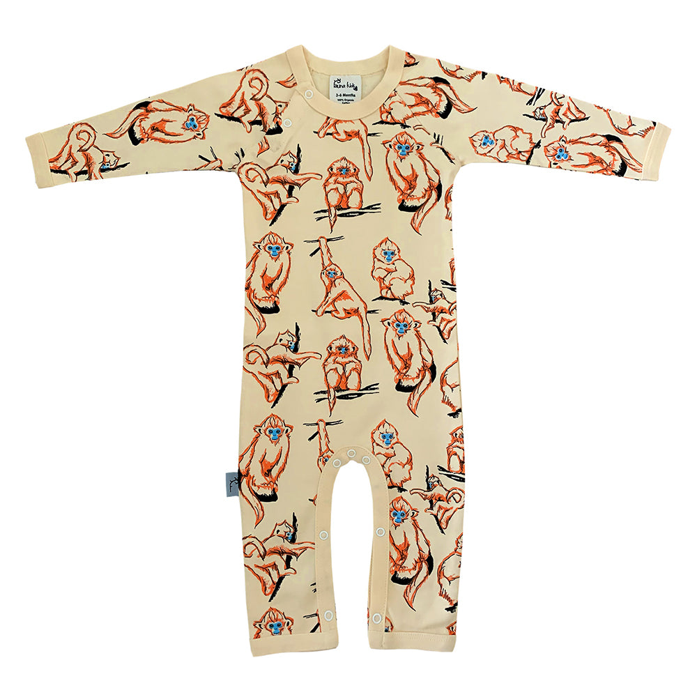 Baby Monkey Print Full Leg Romper in Orange