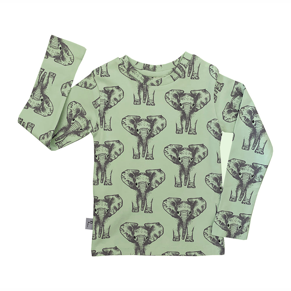 Kids Green Elephant Cotton Long Sleeve Shirt