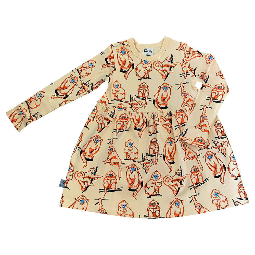 Kids Monkey Print Dress in Orange