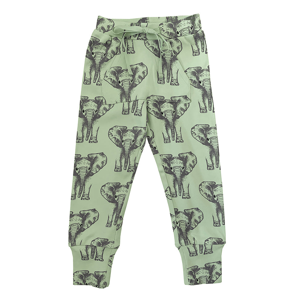 Kids Green Elephant Cotton Jogging Pant
