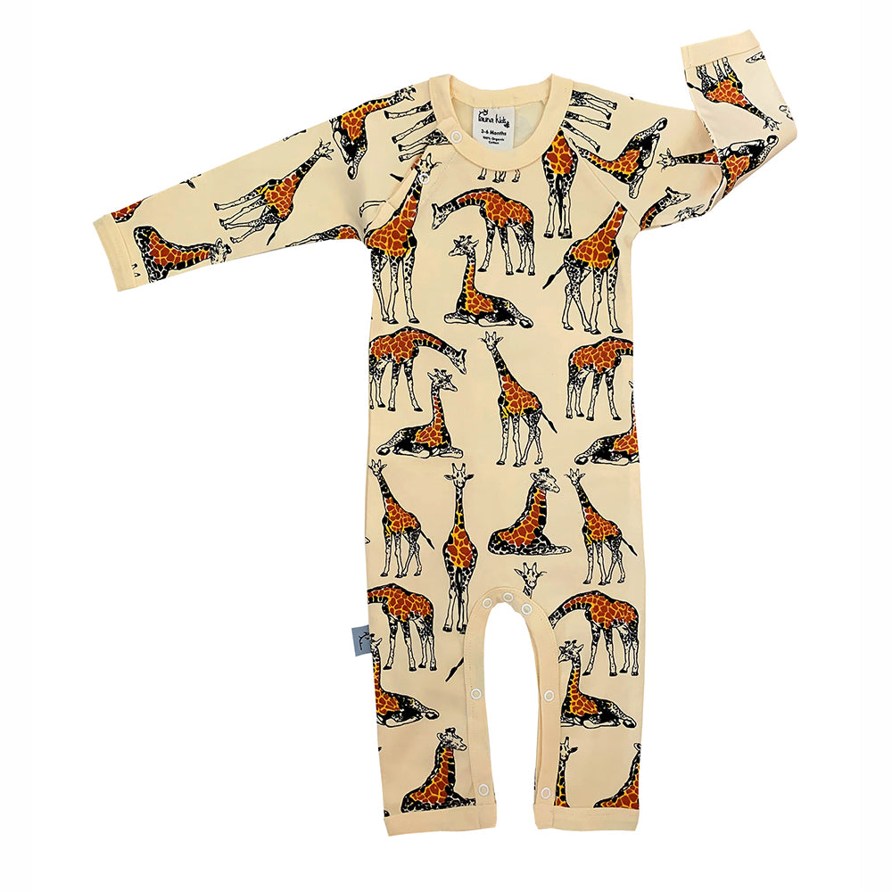 Baby Giraffe Print Full Leg Romper in Yellow