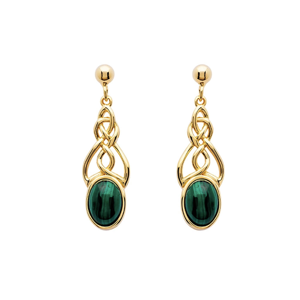 gold and malachite celtic earrings