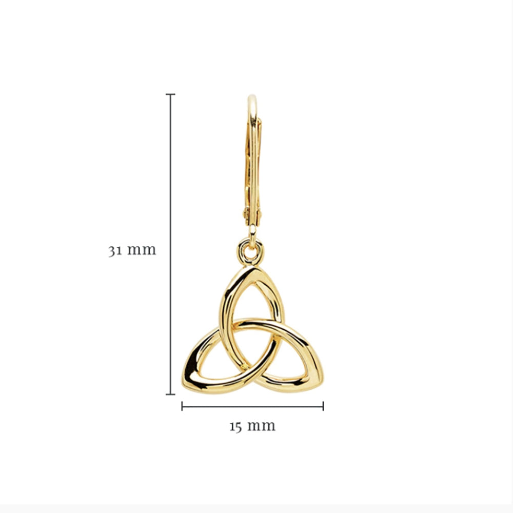14kt gold trinity knot drop earrings