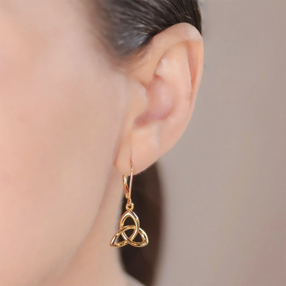 14kt gold trinity knot drop earrings
