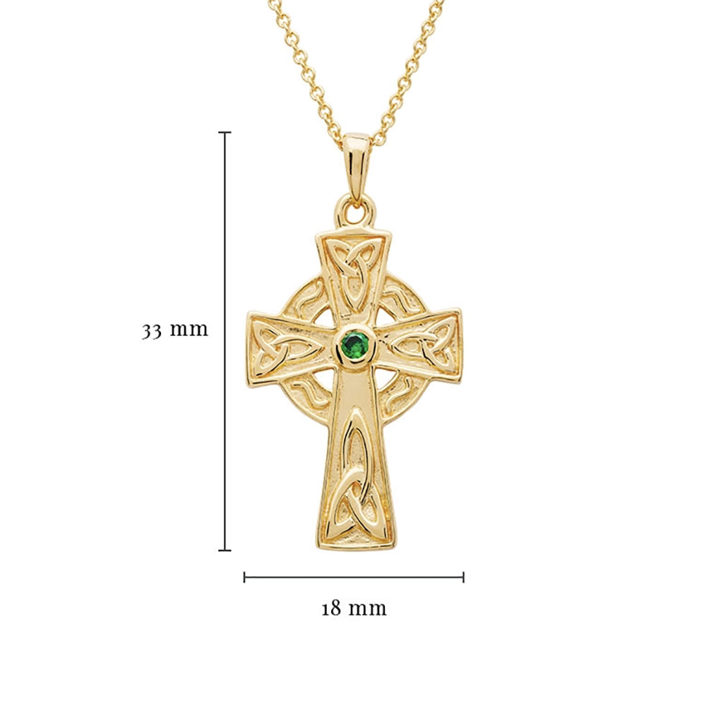 Celtic 14kt Gold Cross Necklace Green Stone